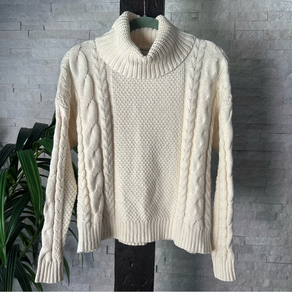 MADEWELL Antique Cream Cable Turtleneck Sweater Size M